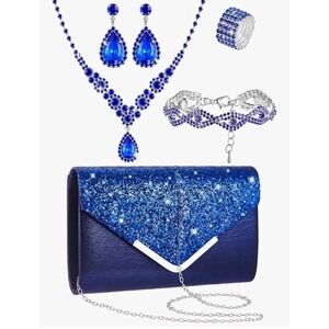 Henoyso 5 Pcs Rhinestone Jewelry Sets Prom Purse Jewelry Rhinestone Clutch Purse